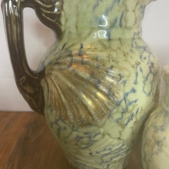 Antique Vintage Roseville Pottery Cornelian 3 Pieces Large Pitcher-Cup-Vase - Picture 10 of 12